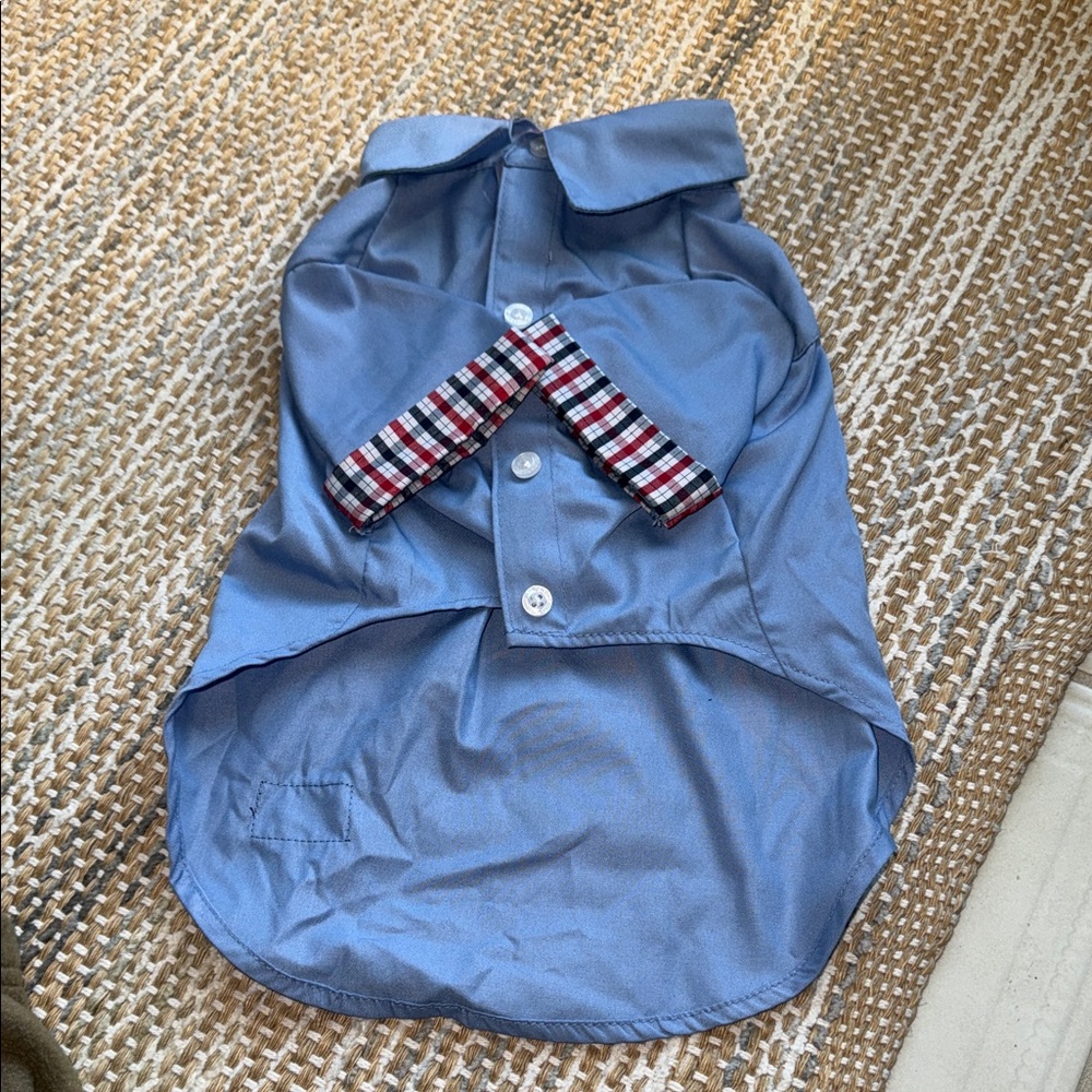 Blue Dog Shirt with Plaid Bow Tie